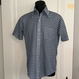 Vintage 60s/70s J.F. Austin Shirtmakers blue & white check short sleeve shirt‎